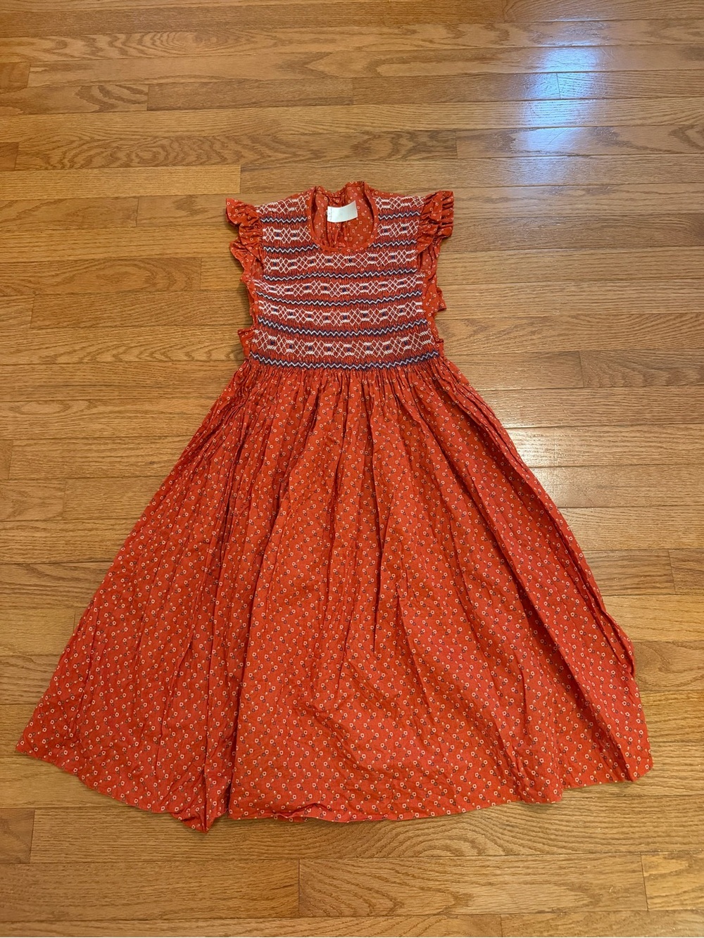 Vintage Brinkitos Smocked Orange Autumn Dress